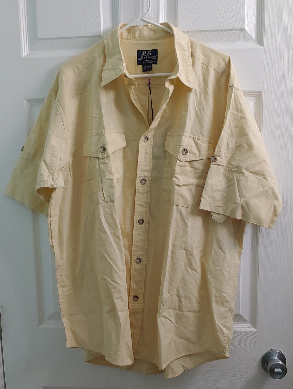 Willis & Geiger Shirt Button Front Light Yellow Short Sleeve Cotton Men's Size L